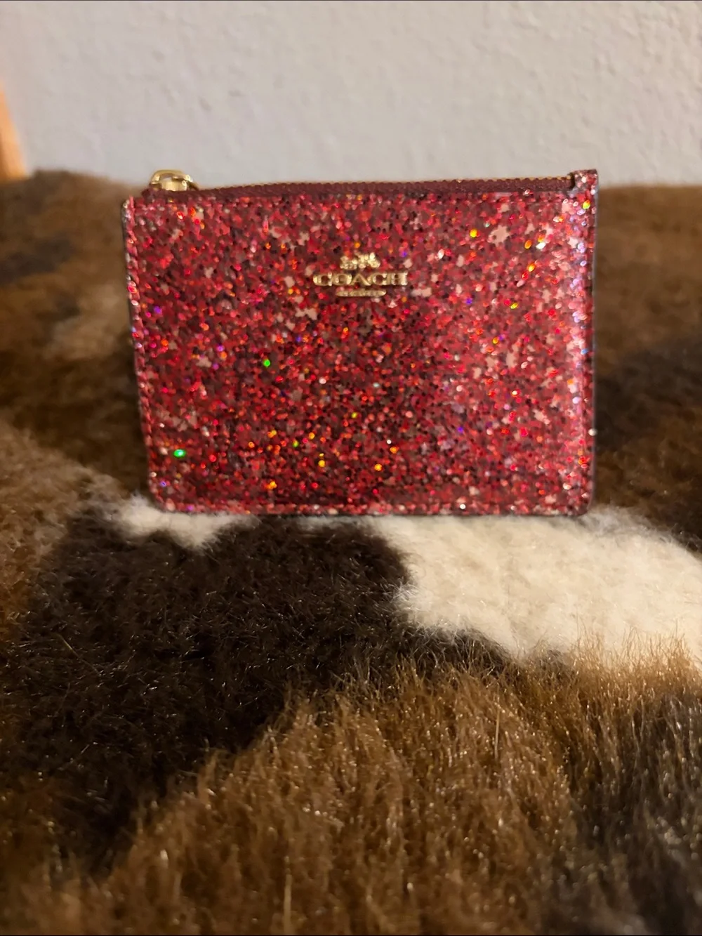 Coach Glitter Zip Card Case in Sparkling Red